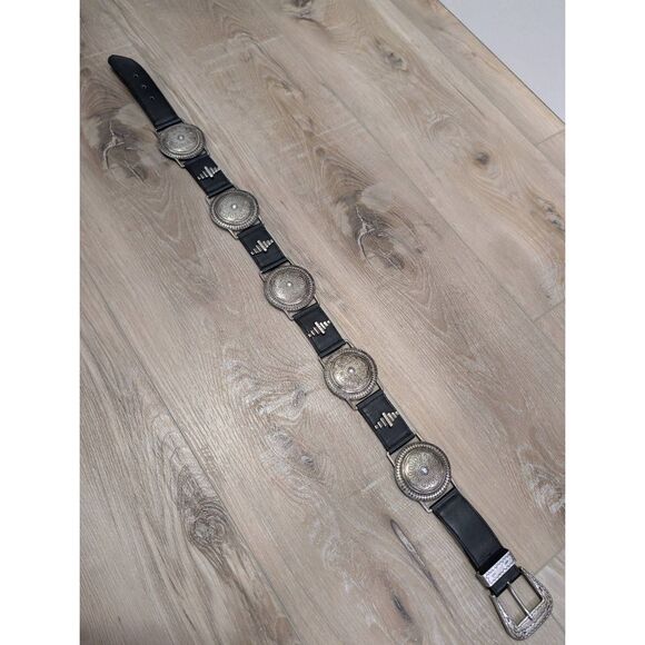 Vintage Avignon Western Concho Belt Black Silver Boho Size Large Spain Statement main image 13